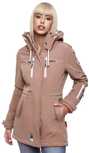 MARIKOO Damen Softshelljacke (XS-3XL) mit Kapuze - Wasserabweisend, Fleece innen, Tasche am Arm, Mantel, Warme Jacke Frauen B614 (S, Terrakotta)