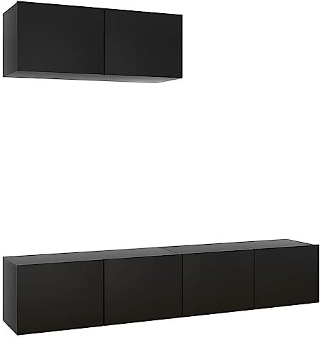 vidaXL 3X TV Schrank Wohnwand Schrankwand Anbauwand TV Möbel Hängeschrank Wandschrank Lowboard HiFi-Schrank Fernsehschrank Schwarz Holzwerkstoff