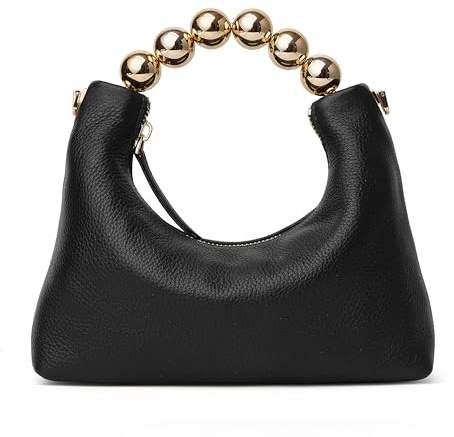 DORIS&JACKY Petit sac à main à poignée en perles sur le dessus et sangle de chaîne, pochette de soirée de designer pour femme, noir, Small