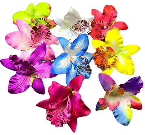 10 Pcs Orchid Flower Hair Clips Hawaiian Beach Flower Hair Pins Wedding Party Bridal Hair Barrettes Tropical Faux Flower Hair Accessories for Women Girls