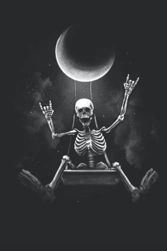Notizbuch: Totenkopf Notizbuch | 6x9 Zoll DIN A5 | 100 Seiten liniert | Skelett Mond Notizheft | Totenköpfe Tagebuch | Mondschaukel Schreibheft