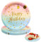 INHEMING 25 Pièces Assiettes en Carton Joyeux Anniversaire, Jetables Rondes en Papier, Happy Birthday, Diamètre 23 Cm, Arc en Ciel