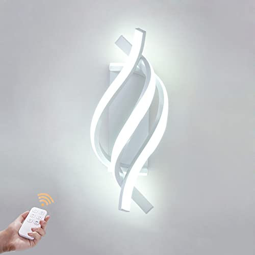 LED Wandleuchte mit Fernbedienung Innen Spirale Wandlampe Dimmbar 12W Nachttischleuchte Modern Wandbeleuchtung Flurlampe Art Deco Wandlicht für Wohnzimmer Schlafzimmer Treppenhaus Spiegelschrank,Weiß