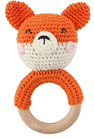LICHENGTAI Baby Rassel Spielzeug Holz Beißring Handmade Rassel Greifling Baby Holz Beissring Greifringe Spielzeug Beißring Geschenk für Neugeborene Babys Mädchen und Jungen