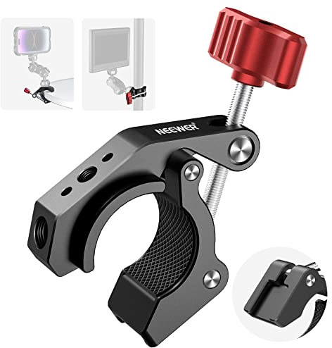 NEEWER Super Clamp Klammer mit Cold Shoe & 1/4 3/8 Gewindelöchern,Max. Last 4kg, Krabbenförmige Kamera Stativ Halter für die meisten Fotozubehörteile, Kompatibel mit SmallRig Magic Arm, Rot ST81