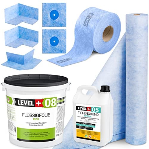 Abdichtungsset für Innen, Badabdichtung Dusche 20Kg Flüssigfolie, Dichtecken, Dichtband, Dichtbahn, Tiefengrund SET39