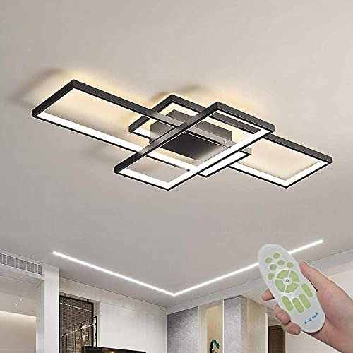 LED Deckenleuchte Moderne Deckenlampe Wohnzimmer Rechteckige Deckenstrahler Aluminium Acryl Schlafzimmer Lampe Dimmbar Mit Fernbedienung 3000K-6000K (Black, 90CM)