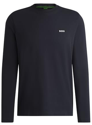 BOSS Mens Tee Long Long-Sleeved T-Shirt in Stretch Cotton with Contrast Logo
