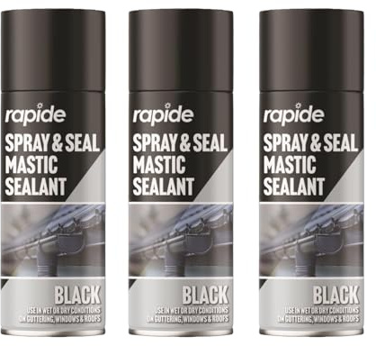 PNJB, Black Spray, Seal Mastic Black Spray, Repair Cracks Roofs Window, Paint Sealant Roof Window Pipes Guttering, Superior Long Lasting Seals, Seal Fix Waterproof Mastic Sealant 400 ml (3 PCS)