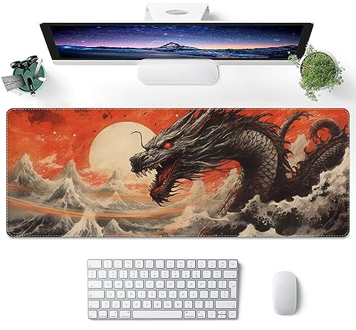 ProbTis Japanese Dragon Mouse Pad for Desk, Chinese Loong Mousepad, XL Anime Cool Gaming Keyboard Mat, Non-Slip Rubber Base, Large Mouse Pad for Gaming, Home Office, 31.5”x11.8” (Dragon)