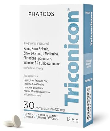 PHARCOS® Triconicon Integratore Alimentare per la Caduta dei Capelli Stagionale e la Fragilità Ungueale - 30 Compresse da 422 mg - Rinforza Capelli e Unghie