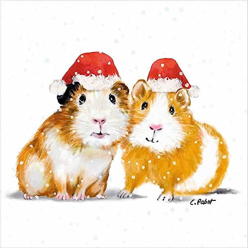 Servietten Weihnachts-Servietten Meerschweinchen mit Nikolaus-Mütze in weiß & rot Merry Christmas Tisch-Dekoration Weihnachts-Deko Winter Weihnachten & Advent (40, Meerschweinchen)