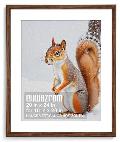 euwazram Rustic Walnut 20x24 Frame - Single Frame, 20 x 24 Poster Frame with Mat for 16x20, Picture Frames for Artwork, Puzzles, Photos and Movie Posters, Perfect Christmas Frame