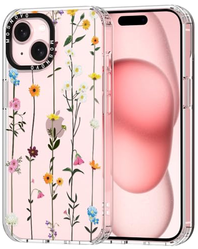 MOSNOVO Case for iPhone 15, [Buffertech 6.6ft Military-Grade Drop Protection] [Anti Peel Off Tech] Clear TPU Bumper Phone Case Cover Design - Wildflowers
