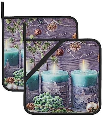 Frohe Weihnachten Elch Topflappen Set 2 für Küche, waschbar, hitzebeständig, Topflappen, Hot Pads oder Küche Kochen Backen Mikrowelle BBQ