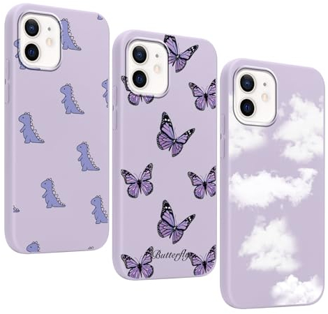 Yoedge 3 Stück Handyhülle für iPhone 12 / iPhone 12 Pro Hülle 6,1, Schmetterling Muster Design Frauen Mädchen Aesthetic Handyhülle Dünn Weich Silikon TPU Flexible Stoßfest Schutzhülle für iPhone 12