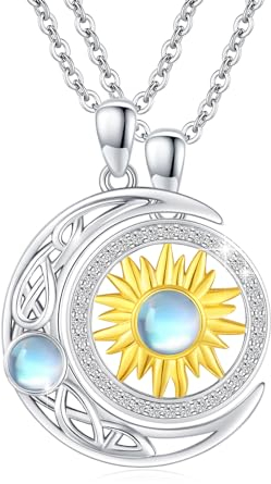 REDSUN Sonne und Mond Halskette 925 Sterling Silber 2 Stücke BFF Anhänger Keltischer Knoten Halskette Paar Halskette Freundschaftskette Schmuck Geschenke für Paare lieben Frauen Mädchen