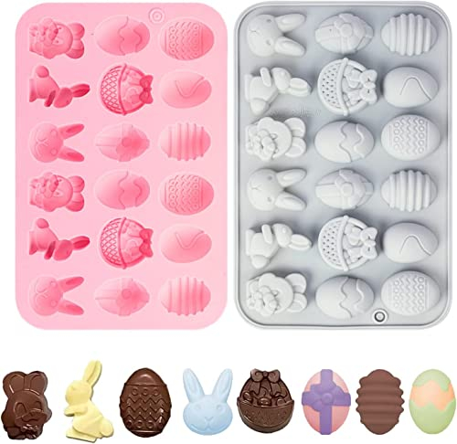Moldes de chocolate de Pascua, 2 unidades, antiadherentes, huevos de Pascua, moldes de chocolate de silicona para niños, moldes de caramelo de Pascua sin BPA para bricolaje, conejo, chocolate,