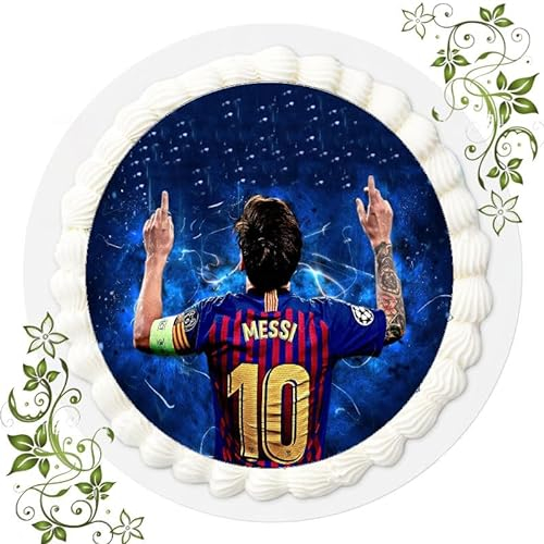Für den Geburtstag ein Tortenbild, Zuckerbild mit dem Motiv: Fussball, Essbares Foto für Torten, Tortenbild, Tortenaufleger Ø 20cm FONDANT Messi Fussball Nr. 31