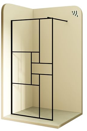 MOMENTS OF GLASS Duschabtrennung Walk In Gianna-R 120x200 cm Duschwand Dusche 8mm STARK aus DURCHSICHTIGEM NANO ESG Sicherheitsglas, Rahmen aus schwarzem Aluminium und Stabilisationsstange in Schwarz