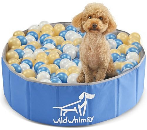 Wild Whimsy Piscine à balles pour Chien – Petite Piscine à balles Pliable pour Chiens – Parc intérieur et extérieur avec Anneau de Renfort en métal – Étui de Rangement Inclus – Peut contenir Plus de