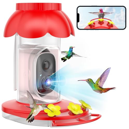 Farmice Hummingbird Feeder with Camera, Smart AI Bird Feeder with Camera, Bird Feeder Camera Auto Capture Birds Video and Notify, Hummingbird Feeder for Outdoor