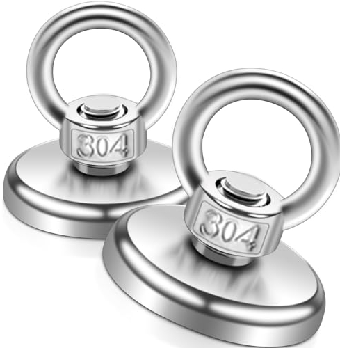 Magnete Extra Stark Groß,36MM Magnetfischen Angelmagnet mit Loch,2 Stück Neodym Magnet Extra Starke mit Heberinge und Schrauben für Magnetfischen Camping Industrie Magneten Kreuzfahrt