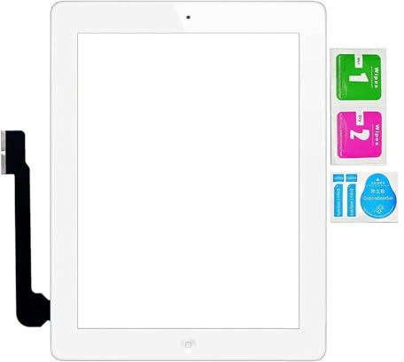 Foxcrypt Écran tactile Retina de qualité supérieure en verre pour iPad 3 - Assemblage avec câble flexible LVA et bouton Home - Kit de nettoyage 3 pièces inclus - Blanc