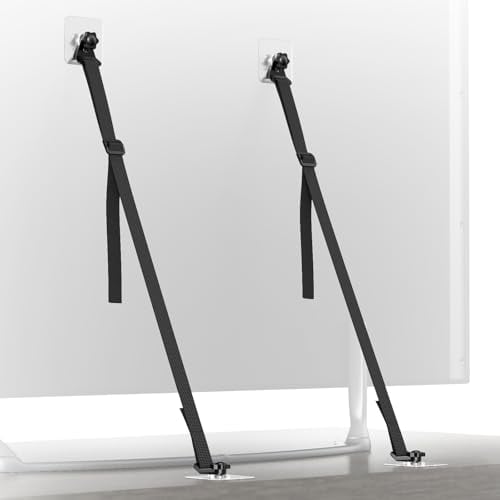PUTORSEN TV and Furniture Anti-Tip Straps – Heavy Duty Safety Straps for Baby Proofing TVs, Speakers, Cabinets – Adjustable 10-100cm – Includes Adhesive Screws for No-Drill Setup – Pack of 2