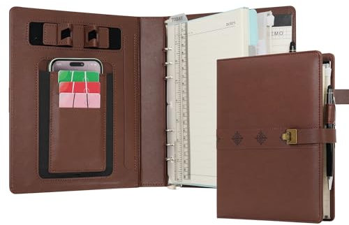 WASON A5 Tagebuch Liniertes Kompositions Notizbuch mit Stift, Nachfüllbarem Papier Herausnehmbares Klemmbrett Ringbuch Portfolio Notizblock für Schule Reisearbeit und Organizer (Kaffee)