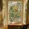 funlife Rainbow Stained Glass Privacy Decorative Window Film, Suncatcher Green and Golden Leaves 53X300CM