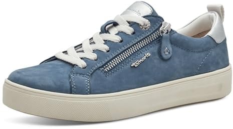 Tamaris Comfort Damen Sneaker flach mit Reißverschluss Freizeit, Blau (Denim Nubuc), 42 EU