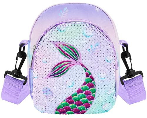 Umhängetasche mit Meerjungfrauen-Motiv für Mädchen, kleine Umhängetasche für Kinder, glitzernde Umhängetasche mit Pailletten und verstellbaren Riemen für kleine Mädchen, Alltagsgeschenk für Kinder