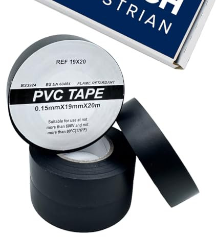 Church Equestrian Black Electrical Tape, 19mm x 20m, Strong Self-Adhesive PVC Insulation Tape for Insulating, Repairing and Protecting Electrical Wires, 5 Rolls