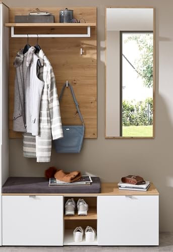 möbelando Garderoben-Set >Bari< (3-teilig) Weiss matt/Eiche - 128x190x38cm (BxHxT)