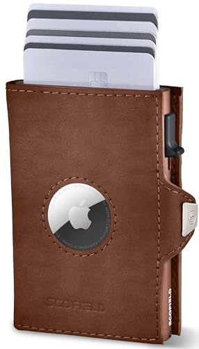 SF SCOFIELD Duality Airtag Wallet with Coin Compartment, Wallet for 8-10 Cards, Men's Wallet with RFID Protection, Slim Wallet, Smart Wallet, Card Case with Air Tag Compartment, Wallet, Vintage Brown