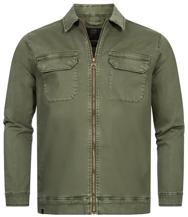 Indicode Herren INRusso Langarm-Hemd mit Zwei Brust-Taschen und Reißverschluss | Herrenjacke Männer Army, M