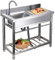 Fregadero utilitario de acero inoxidable, fregadero de cocina independiente con estación de trabajo grande, tubo de agua fría y caliente, desagüe