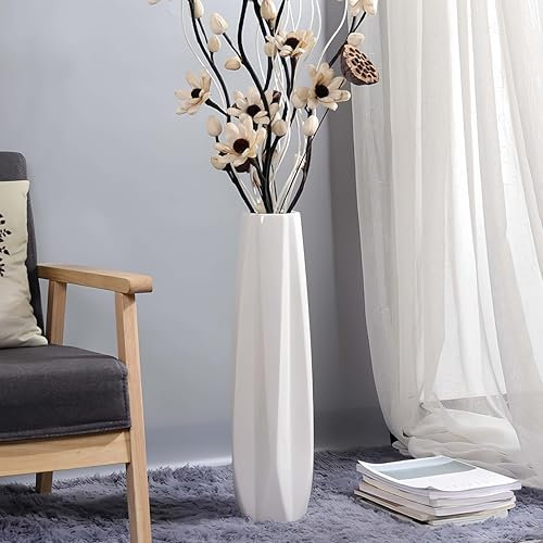 JIDOFUE Weiße Keramik Vase 24 Inches/60 cm Tall Floor Flower Große Vasen für Tisch Centerpieces Regal Home Decor Halter Dekorative Wohnzimmer Getrocknete Blumen Einfache Arrangement
