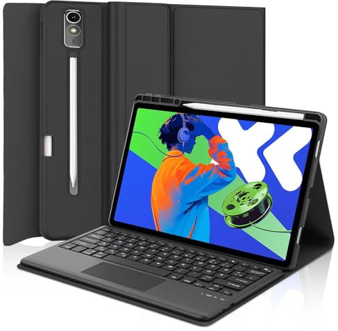 IVEOPPE Hülle mit Tastatur für Lenovo Idea Tab Pro 12,7 2025 Con Touchpad, Bluetooth Abnehmbare Magnetisch QWERTZ Tastatur für Lenovo Idea Tab Pro 12.7 Zoll 2025 (TB-373FU/TB-375FC), Schwarz