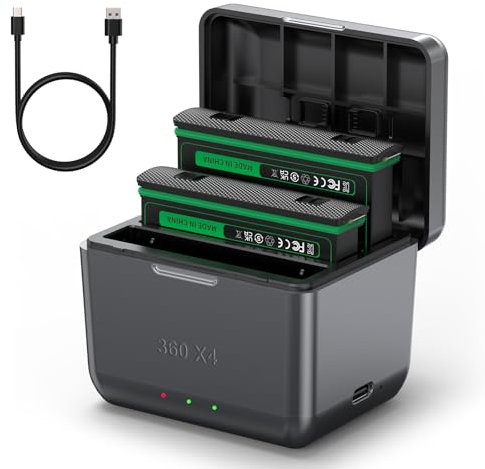 XINGLT Kompatibel mit Insta 360 x4 Akku Kit wiederaufladbarer Lithium Ionen, 2500 mAh Hochleistungsakkus mit Ladegerät für Insta 360 X4 Zubehör (2 Akkus + Ladegerät