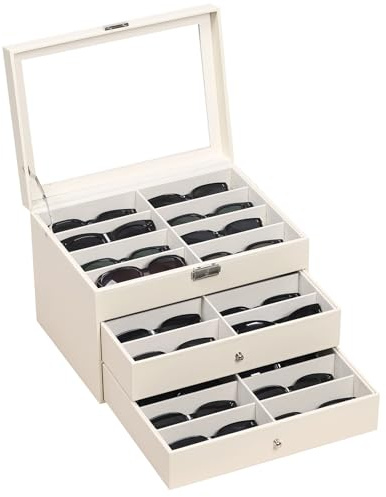 AUTOARK Aufbewahrungsbox für Brillen und Sonnenbrillen,mit transparentem Deckel,abschließbar,24 Stück,Beige,MKAW047
