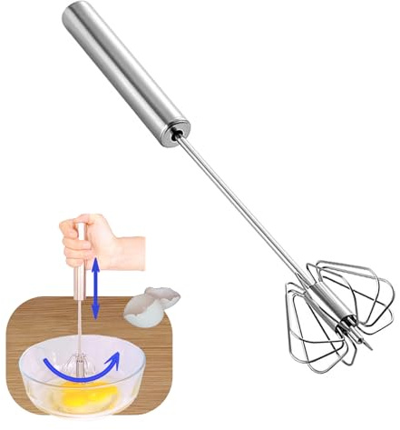 Easy Semi Automatic Whisk Egg Beater Whizzy Whisk, Stainless Steel Hand Push Blender Kitchen Mixer Tool for Blending Cooking Gadgets(10in)