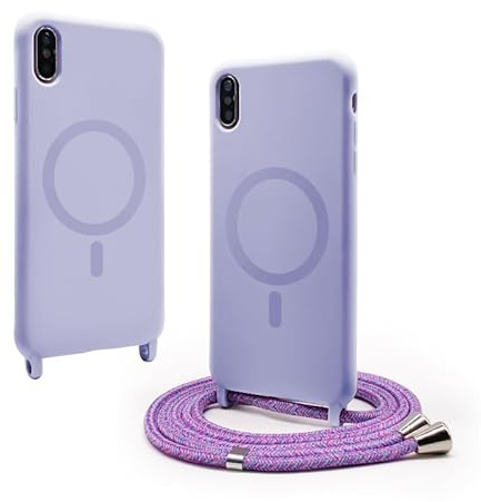 CUZZCASE Cover Compatibile con iPhone X/XS(5.8),Cover Magnetica[Compatibile con MagSafe],Bumper con Laccio,Regolabile Lanyard TPU Corda Silicone Case-Viola