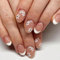 SXVME White French Tip False Nails Short Oval, Floral Press on Nails Natural Nude Fake Nails Glitter Sequins Flowers Full Cover Glossy Acrylic Nails for Women Daily Wear 24 Pcs