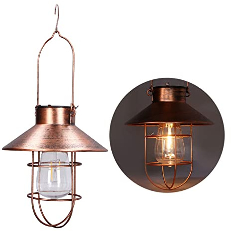 Lampe solaire suspendue décorative à LED avec cadre en fer, style rétro, idéale pour un jardin, une cour ou un porche. Lumière chaude et romantique. Batterie longue durée (600