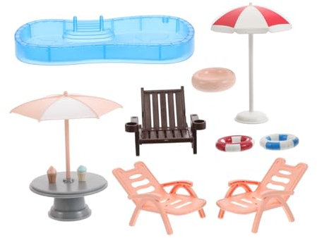 SEWOART Miniatur-Schwimmbad Für Puppenhaus Strandkorb-Set Miniatur-möbel-Ornament Outdoor-Spielzeug Schwimmrequisiten-Set Mikroszene-Dekoration Puppenhaus-Accessoires Mini-möbel-dekor