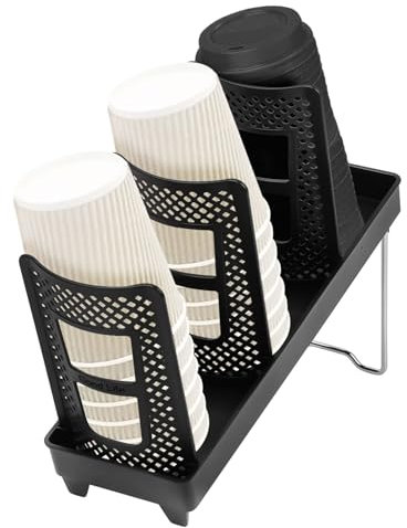 Porta Bicchierini Caffe, Organizzatore Portabicchieri Caffè, Distributore di Bicchieri di Carta, Supporto per bicchieri di Carta con 6 Scomparti per Stazione Caffè Bar, 33x11x20CM