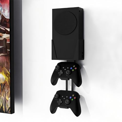 GAMSURFING Wall Mount for Xbox Series S - All Metal Vertical Hanging On Wall Near or Behind TV Left/Right, Wall Mount Kit with Detachable Controller Holder, Black