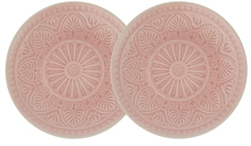 BUTLERS 2er Set Essteller Steinzeug - SUMATRA - Spülmaschinenfest | Farbe Pink - ø 31 cm - Speiseteller für Hauptgerichte & Beilagen - Servierteller für Snacks & Vorspeisen - Reliefdekor